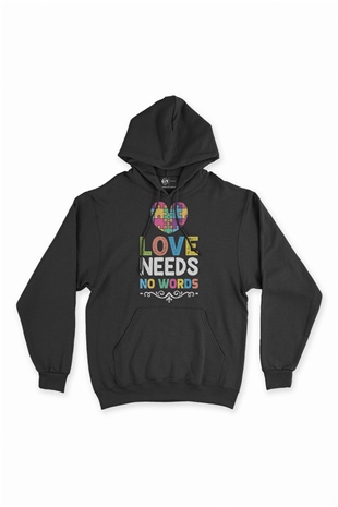 Love No  Words Siyah Sweatshirt Hoodie