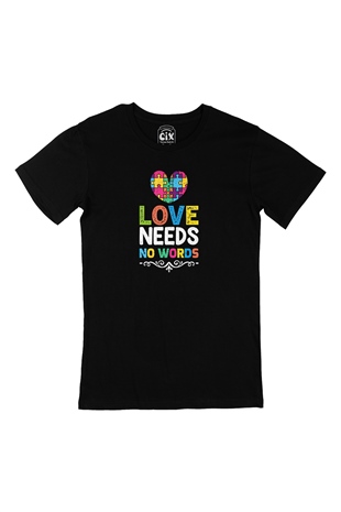 Love No  Words Siyah Tişört