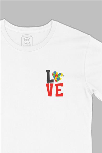 Love Otizm 2 Nisan Baskılı Cep Tasarım Beyaz Tişört