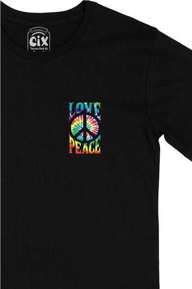 Love Peace Barış  Cep Tasarım Baskılı Siyah Tişört