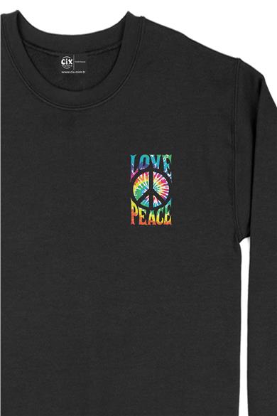 Love Peace Barış  Cep Tasarım Baskılı Sweatshirt