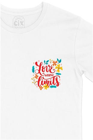 Love Without Limits Cep Logo Tasarımlı Beyaz Tişört