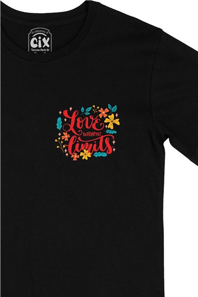 Love Without Limits Cep Logo Tasarımlı Siyah Tişört