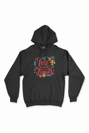 Love Without Limits Siyah Kapşonlu Sweatshirt Hoodie