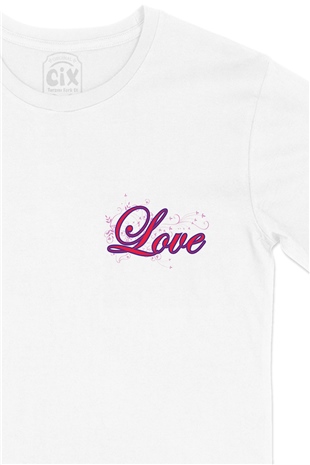Love Yazılı Cep Logo Tasarımlı Beyaz Tişört