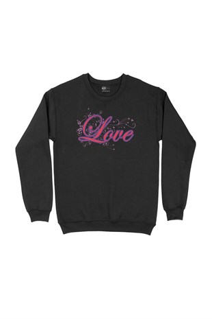 Love Yazılı Siyah Sweatshirt