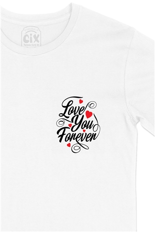 Love You Forever Cep Logo Tasarımlı Beyaz Tişört