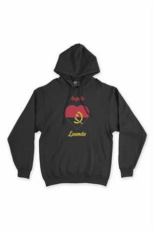 Luanda Angola  Bayraklı Kalpli Siyah Sweatshirt Hoodie