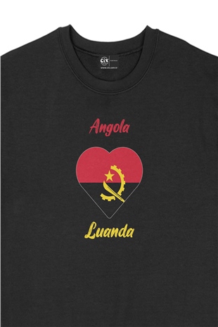 Luanda Angola  Bayraklı Kalpli Siyah Sweatshirt