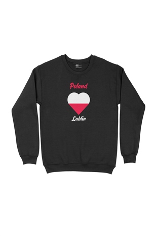 Lublin Polonya Bayraklı Kalpli Siyah Sweatshirt