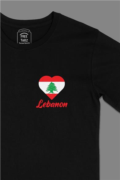 Lübnan Baskılı Cep Tasarım Siyah Tişört