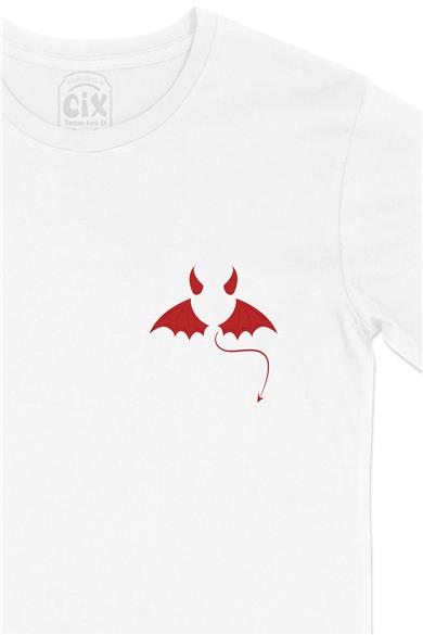 Lucifer Logosu Cep Tasarım Baskılı Beyaz Tişört