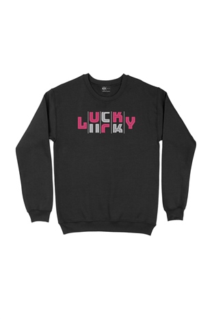 Lucky Şanslı Pembe Siyah Sweatshirt