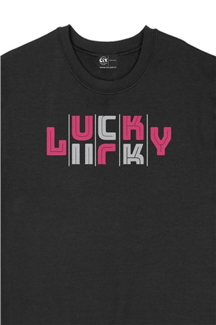 Lucky Şanslı Pembe Siyah Sweatshirt