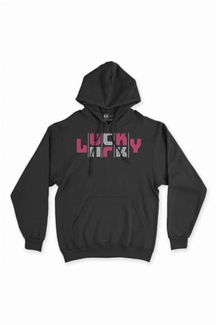 Lucky Şanslı Pembe Siyah Sweatshirt Hoodie