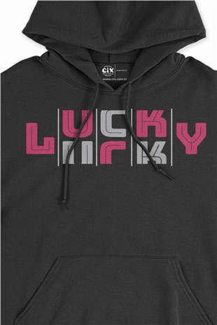 Lucky Şanslı Pembe Siyah Sweatshirt Hoodie
