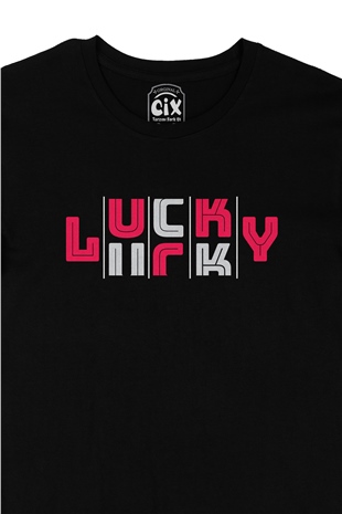 Lucky Şanslı Pembe Siyah Tişört
