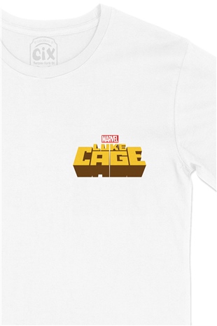 Luke Cage Cep Logo Tasarımlı Beyaz Tişört