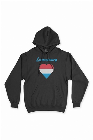 Lüksemburg Bayraklı Kalpli Siyah Sweatshirt Hoodie