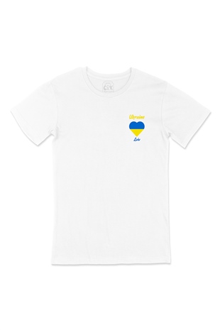Lviv Ukrayna Bayraklı Kalpli Cep Logo Tasarımlı Beyaz Tişört