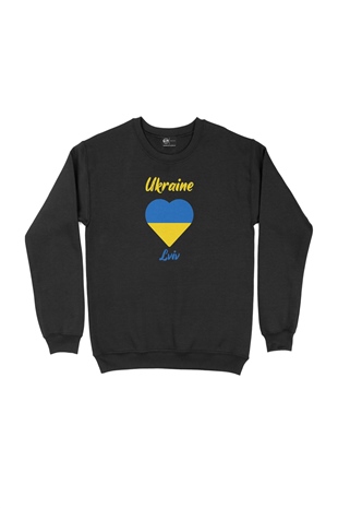 Lviv Ukrayna Bayraklı Kalpli Siyah Sweatshirt