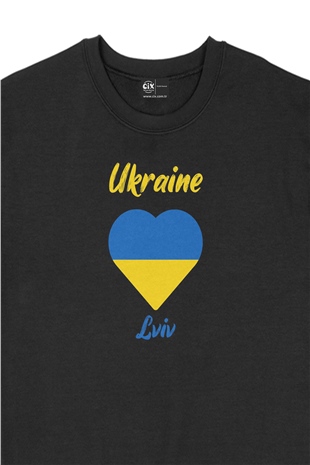 Lviv Ukrayna Bayraklı Kalpli Siyah Sweatshirt