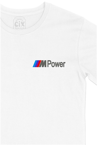 M Power Cep Logo Tasarımlı Beyaz Tişört