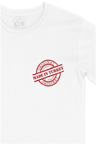 Made In Turkey Original Cep Logo Tasarımlı Beyaz Tişört