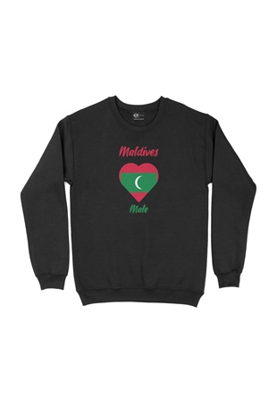 Male Maldivler Bayraklı Kalpli Siyah Sweatshirt