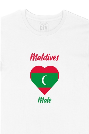 Male Maldivler Bayraklı Kalpli Tişört