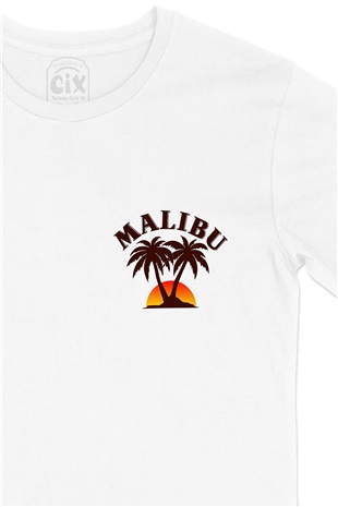 Malibu Cep Logo Tasarımlı Beyaz Tişört