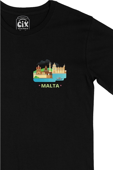 Malta Cep Logo Tasarımlı Siyah Tişört
