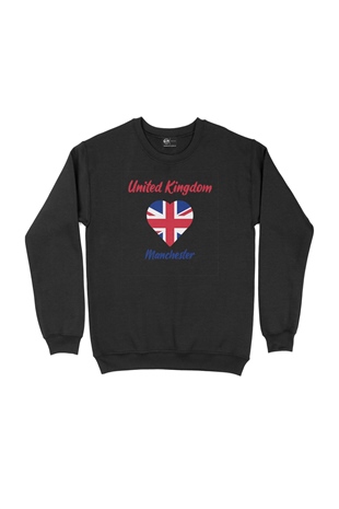 Manchester İngiltere Bayraklı Kalpli Siyah Sweatshirt