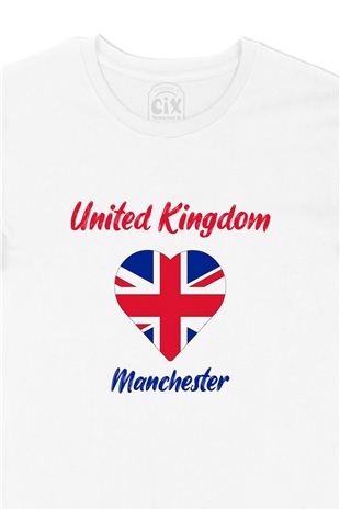Manchester İngiltere Bayraklı Kalpli Tişört