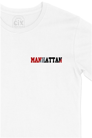 Manhattan Cep Logo Tasarımlı Beyaz Tişört