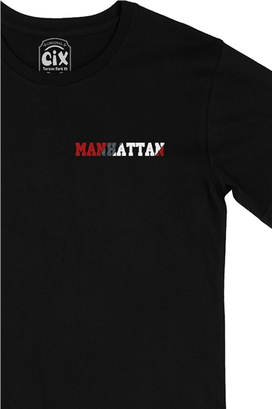 Manhattan Cep Logo Tasarımlı Siyah Tişört