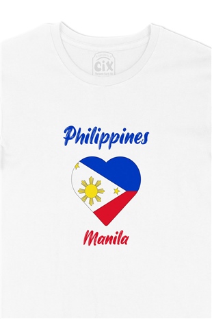 Manila Filipinler Bayraklı Kalpli Tişört