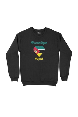 Maputo Mozambik Bayraklı Kalpli Siyah Sweatshirt