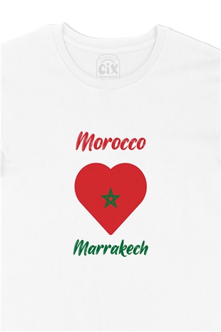 Marakeş Fas Bayraklı Kalpli Tişört