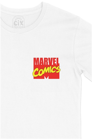 Marvel Comics Cep Logo Tasarımlı Beyaz Tişört