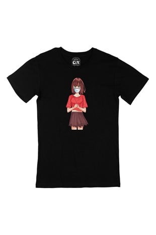 Maskeli Anime Kız Siyah Tişört