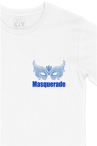 Masquerade Cep Logo Tasarımlı Beyaz Tişört