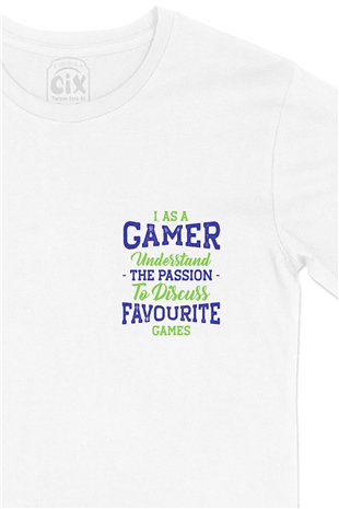 Mavi As A Gamer Cep Logo Tasarımlı Beyaz Tişört