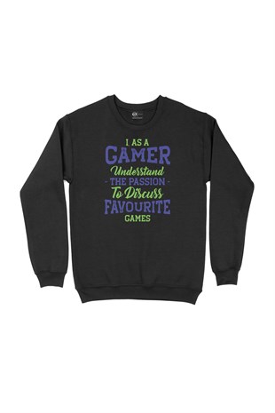 Mavi As A Gamer Siyah Sweatshirt
