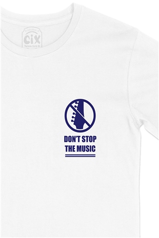 Mavi Do not Stop The Music Cep Logo Tasarımlı Beyaz Tişört