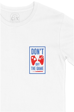 Mavi Dont Quit The Game Cep Logo Tasarımlı Beyaz Tişört