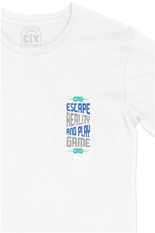 Mavi Escape Reality Cep Logo Tasarımlı Beyaz Tişört