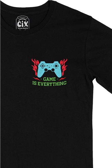 Mavi Game is Everything Cep Logo Tasarımlı Siyah Tişört