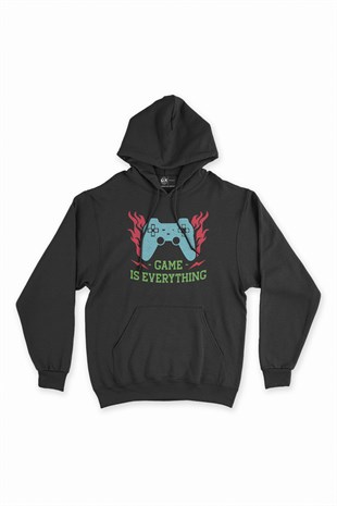 Mavi Game is Everything Siyah Kapşonlu Sweatshirt Hoodie