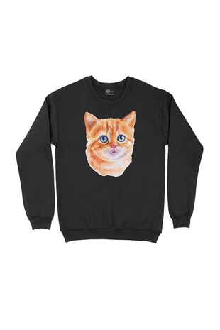 Mavi Gözlü Kedi Siyah Sweatshirt
